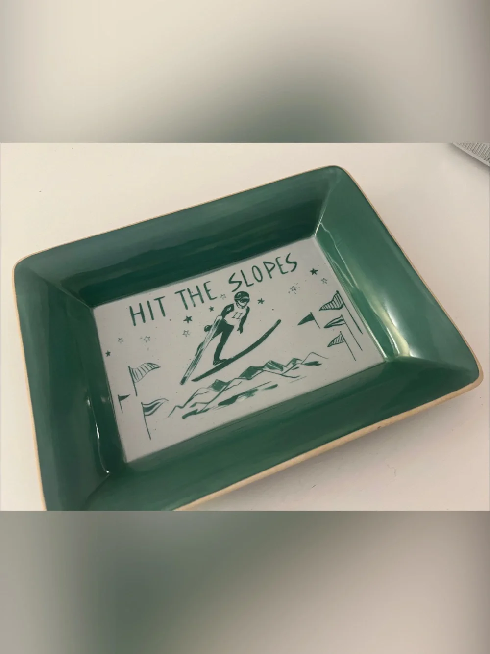 West Elm Skier Ceramic Decorative Tray - 'Hit The Slopes'